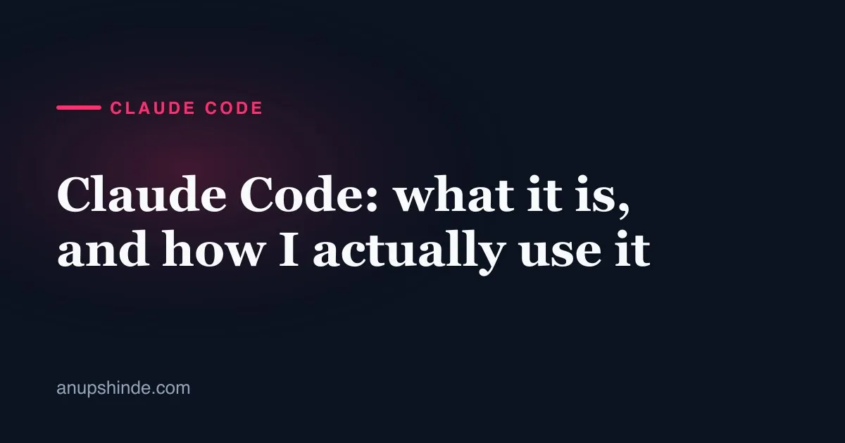 Title card for the post: Claude Code: what it is, and how I actually use it